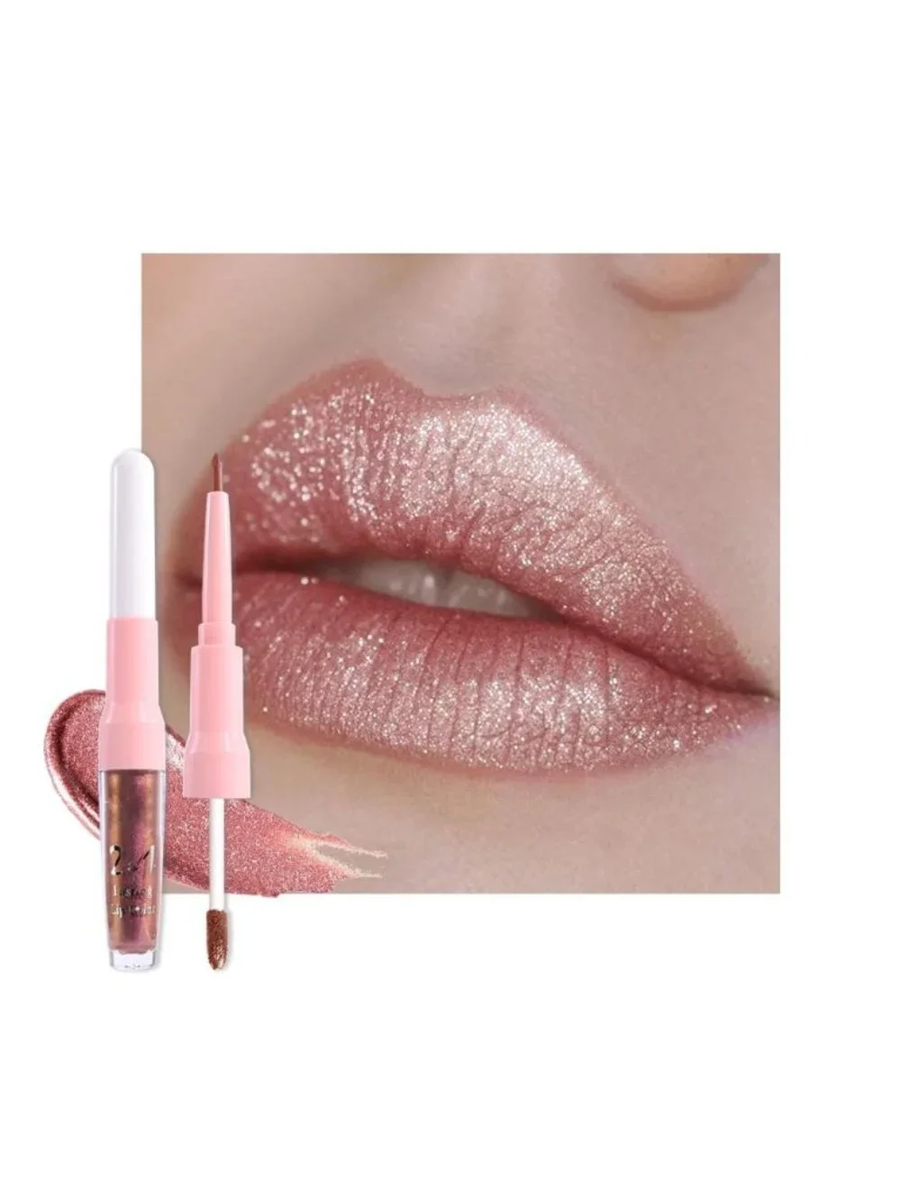 Womens 27# Nude Gold-Glitter Metallic Glitter Liquid Lipstick lippies Lip Gloss